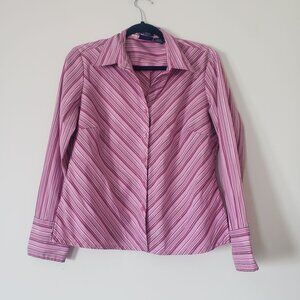 DCC Missy‎ Pink Chevron Long Seeve Button Down Blouse Size M Y2K Preppy Casual